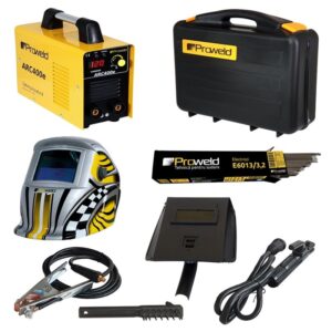 Invertor de sudura Proweld ARC400e, 230 V, 20-180 A, 1.6-4 dimensiune electrod, cutie transport, kit sudura, masca cristale lichide, electrozi rutilici 3.2mm