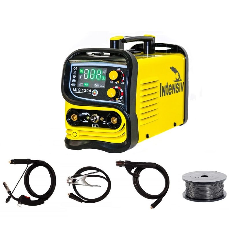 Pachet aparat de sudura + rola de sarma flux 1 kg INTENSIV MIG-MAG 130d 53251, 230 V, 40-130 A curent, 47 V tensiune in gol, 0.8 - 0.9 mm diametru sarma