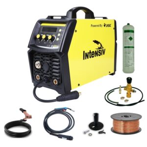 Set aparat de sudura Intensiv MIG 190 tip MIG/TIG/MMA, 1.6-4 mm diametru electrod, sarma sudura SG2 diametru 0.8 mm rola 1 kg, adaptor pentru rola de 1 kg, kit regulator de gaz...