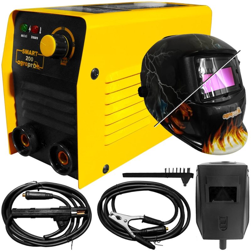 Set Aparat sudura semiprofesional AgroPro SMART 200, invertor, 200A, monofazat, cabluri 3m, masca cristale lichide AgroPro
